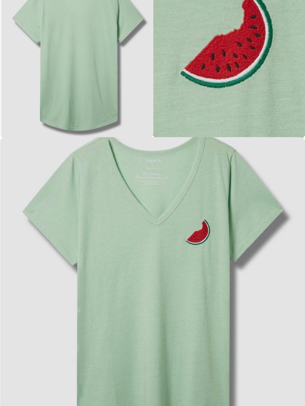 torrid Mint Green V-Neck Tee with Watermelon Patch